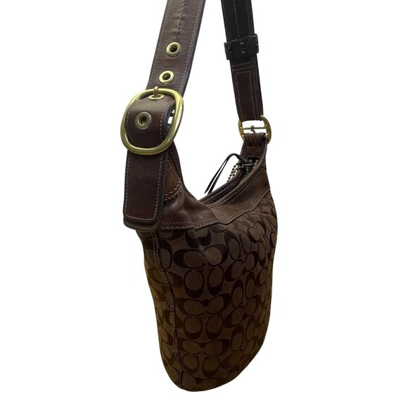 Coach Women’s Brown Leather Trim Signature Canvas Adjustable Strap Shoulder Bag - Picture 4 of 13